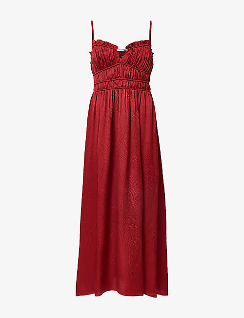 Faelyn Sweetheart-Neck Ruched-Bodice Silk Maxi Dress