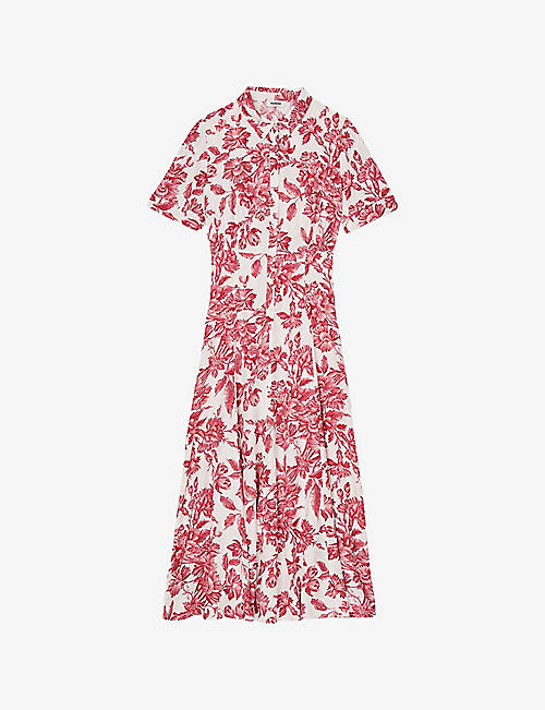 Floral-Print Short-Sleeve Woven Midi Dress