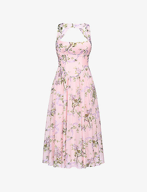 Minerva Floral-Print Chiffon Midi Sundress