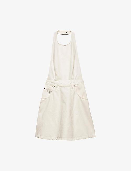 Triangle-Logo Open-Back Denim Mini Dress