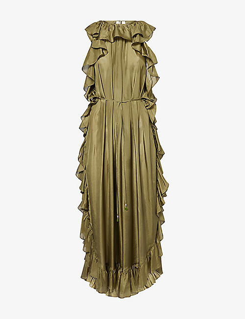 Cascadian Ruffled Silk Midi Dress