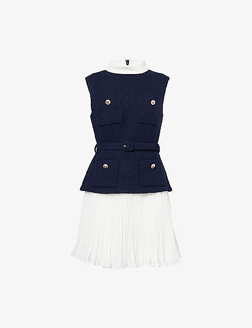 Pleated Sleeveless Woven Mini Dress
