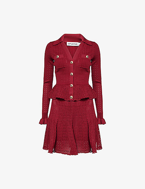 Pointelle Peplum Knitted Mini Dress