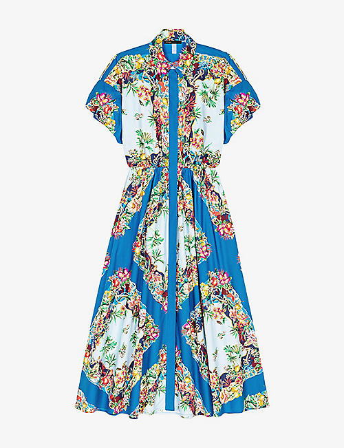 Floral-Print Puff-Sleeve Cotton Maxi Dress