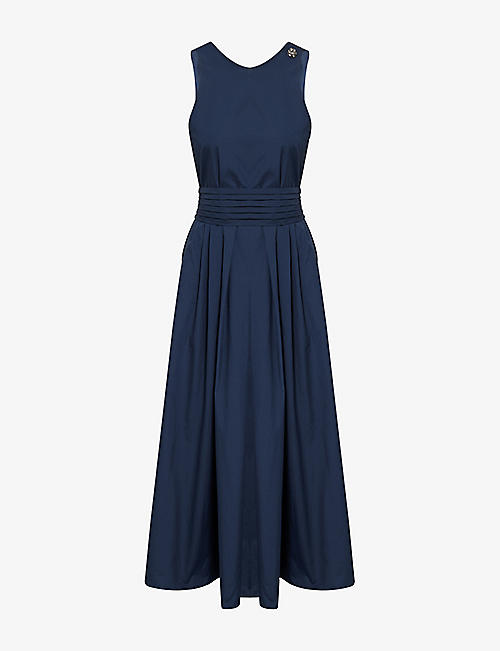Ussita Plunge Cotton-Poplin Midi Dress