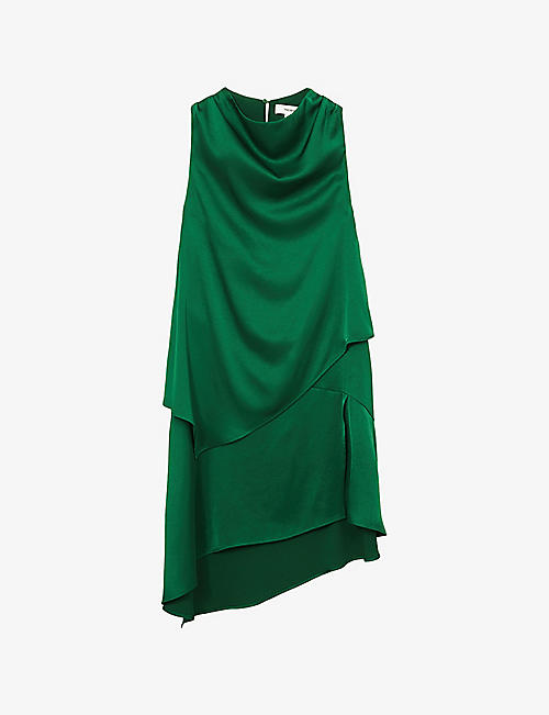 Eloise Drape-Neck Sleeveless Satin Mini Dress