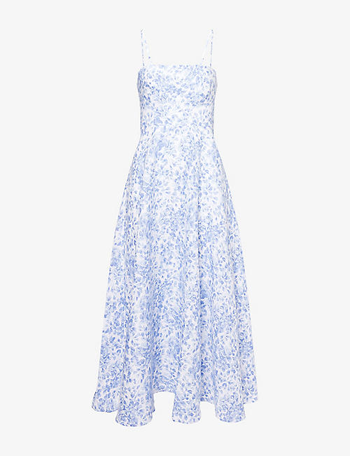 Monette Floral-Print Linen Midi Dress