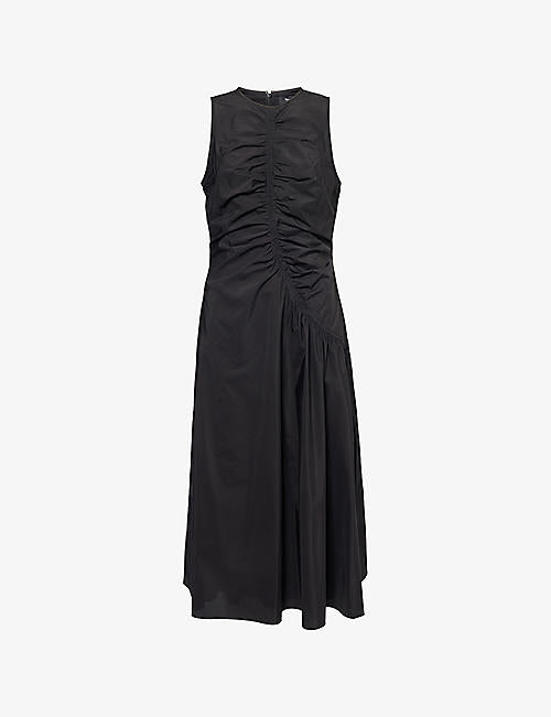 Ruched Sleeveless Cotton-Blend Midi Dress
