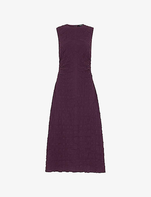 Lori Roun-Neck Textured Sleeveless Stretch-Woven Midi Dress