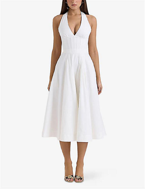 Allena Corset-Bodice Stretch-Cotton Midi Dress